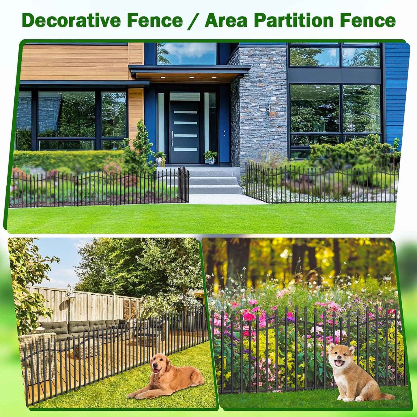 10 Panels No Dig Garden Fence - 24in H x 22.5ft L, Reinforced Square Tube Rustproof Metal Animal Barrier for Dogs & Rabbits, Outdoor Decorative Border Fencing for Yards & Gardens
