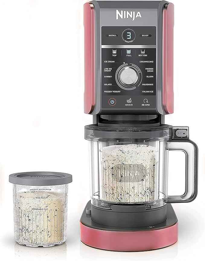 Ninja NC501 CREAMi Deluxe 11-in-1 Ice Cream & Frozen Treat Maker for Ice Cream, Sorbet, Milkshakes, Frozen Drinks & More, 11 Programs, with 2 XL Family Size Pint Containers Cherry Red (Renewed)