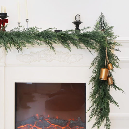 Christmas Cedar Garland Full Real Touch Artificial Green Faux Cypress Realistic Pine Garland for Mantle Fireplace Table Home Decoraiton 6FT
