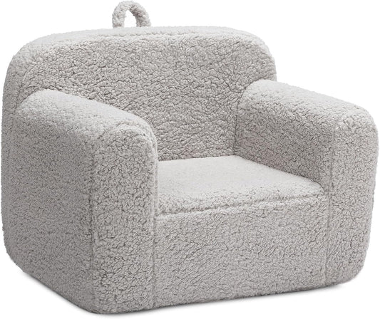 ALIMORDEN Kids Ultra-Soft Snuggle Foam Filled Chair, Toddler Cuddly Sherpa Reading Couch for Boys and Girls, Light Grey