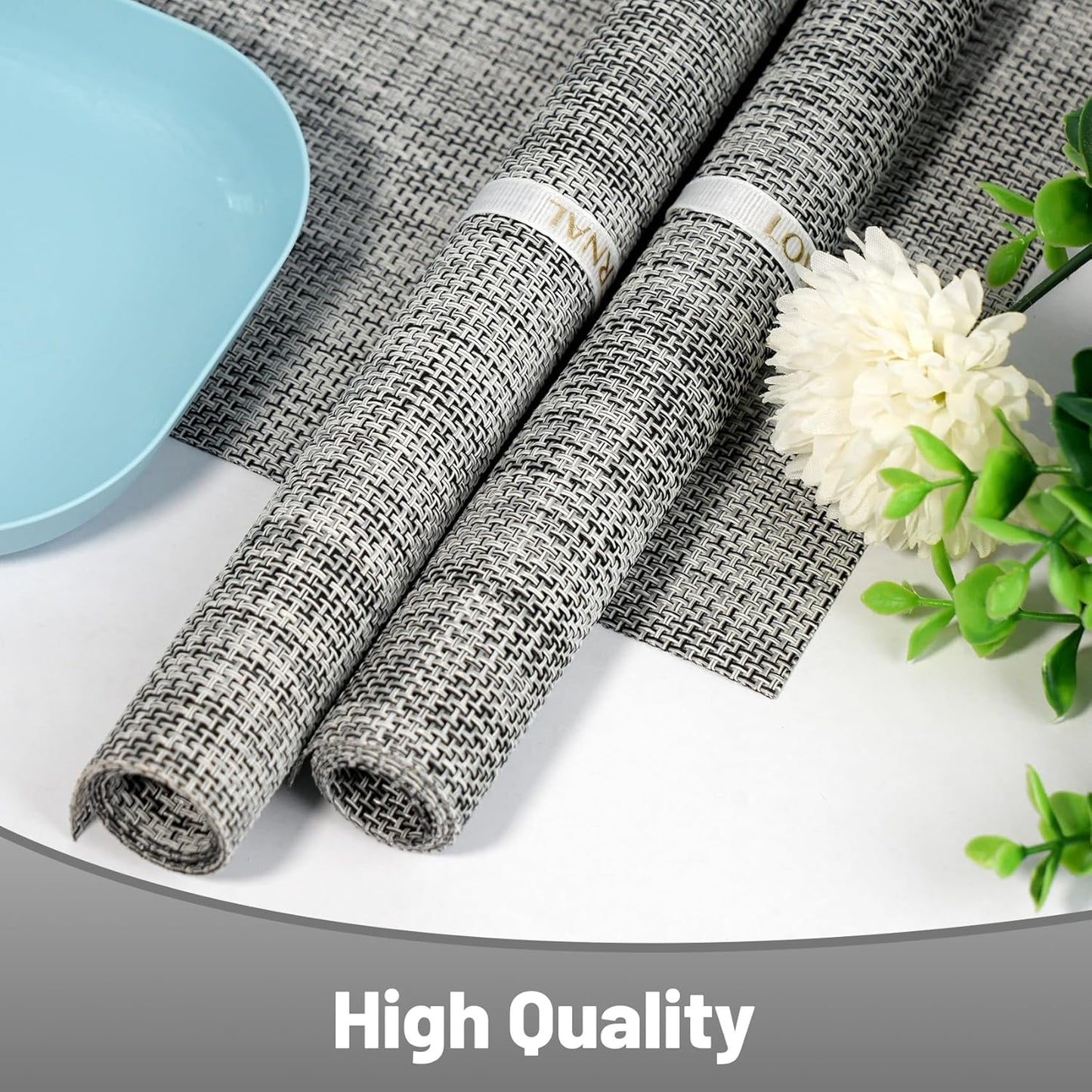 Placemats Set of 12，Non-Slip PVC Weave Table Placemats Easy to Clean，Heat Resistant Place Mats for Kitchen Dining Table Decoration Indoor Outdoor，Gray