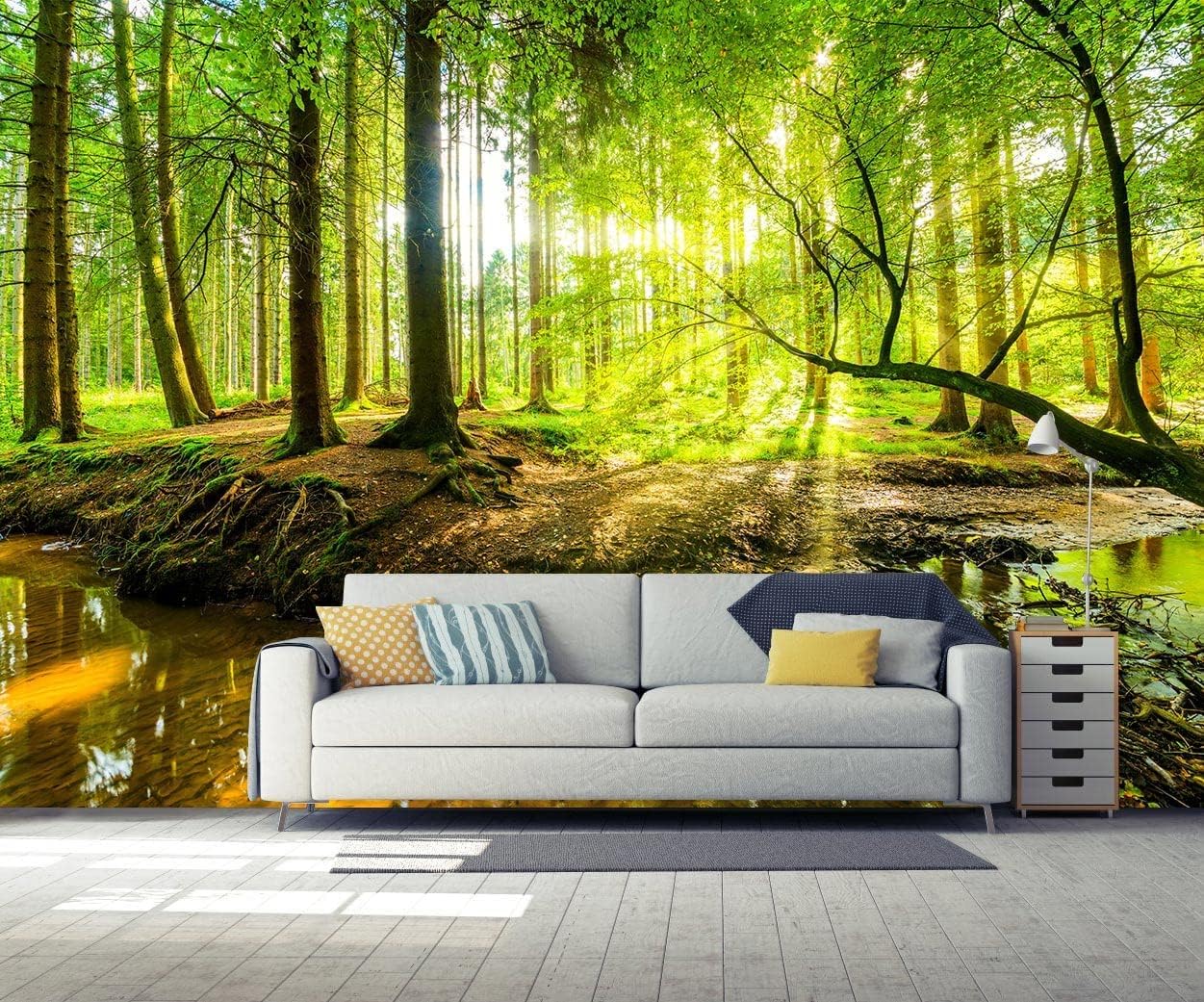 Wall Mural Fall Forest Stream Wallpaper Wall Decoration Print Picture Image Design for Bedroom, Living Room, Kids Room (Not Self-Adhesive)