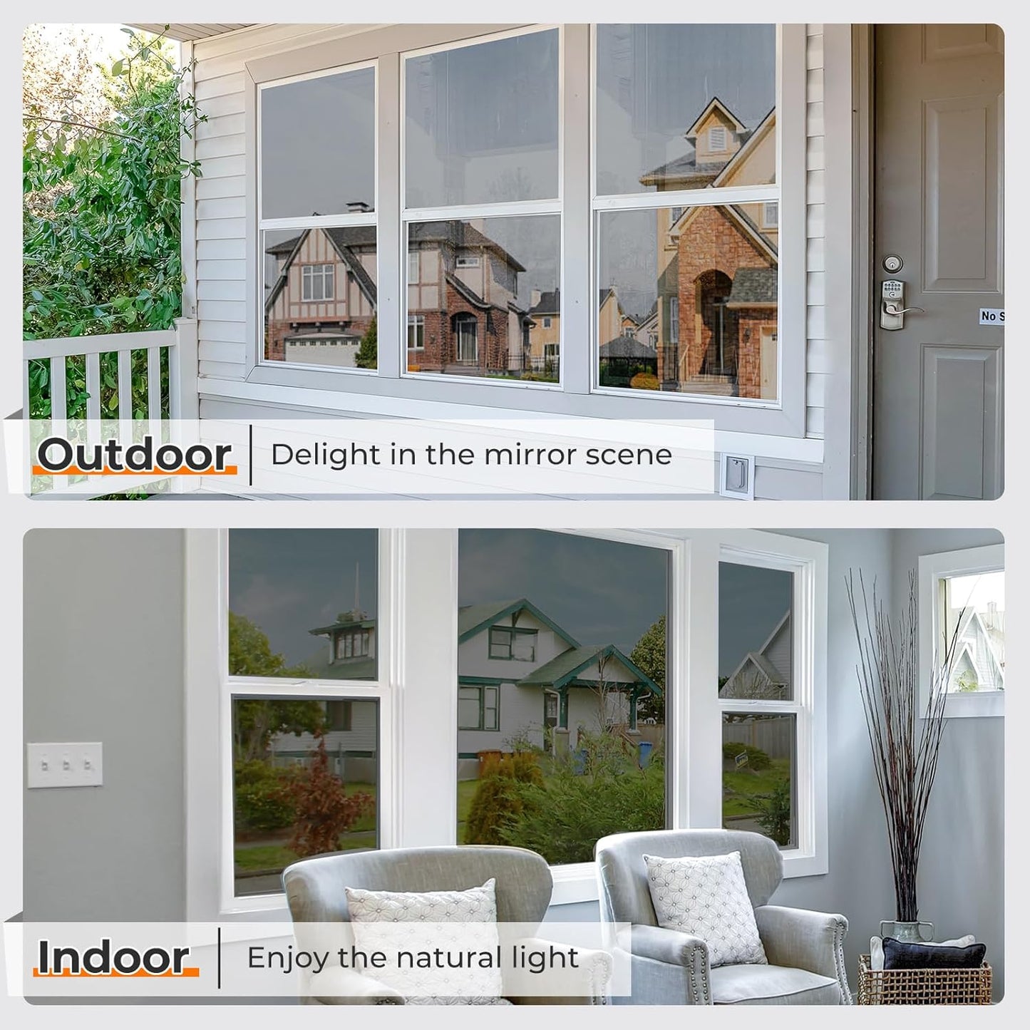 DOWELL Window Privacy Film, One Way Window Tint for Home, Static Cling Anti UV Sun Blocking Reflective Mirror Film, Heat Control See Out Not in Glass Tinting, Black Silver, 17.5" x 78.7"