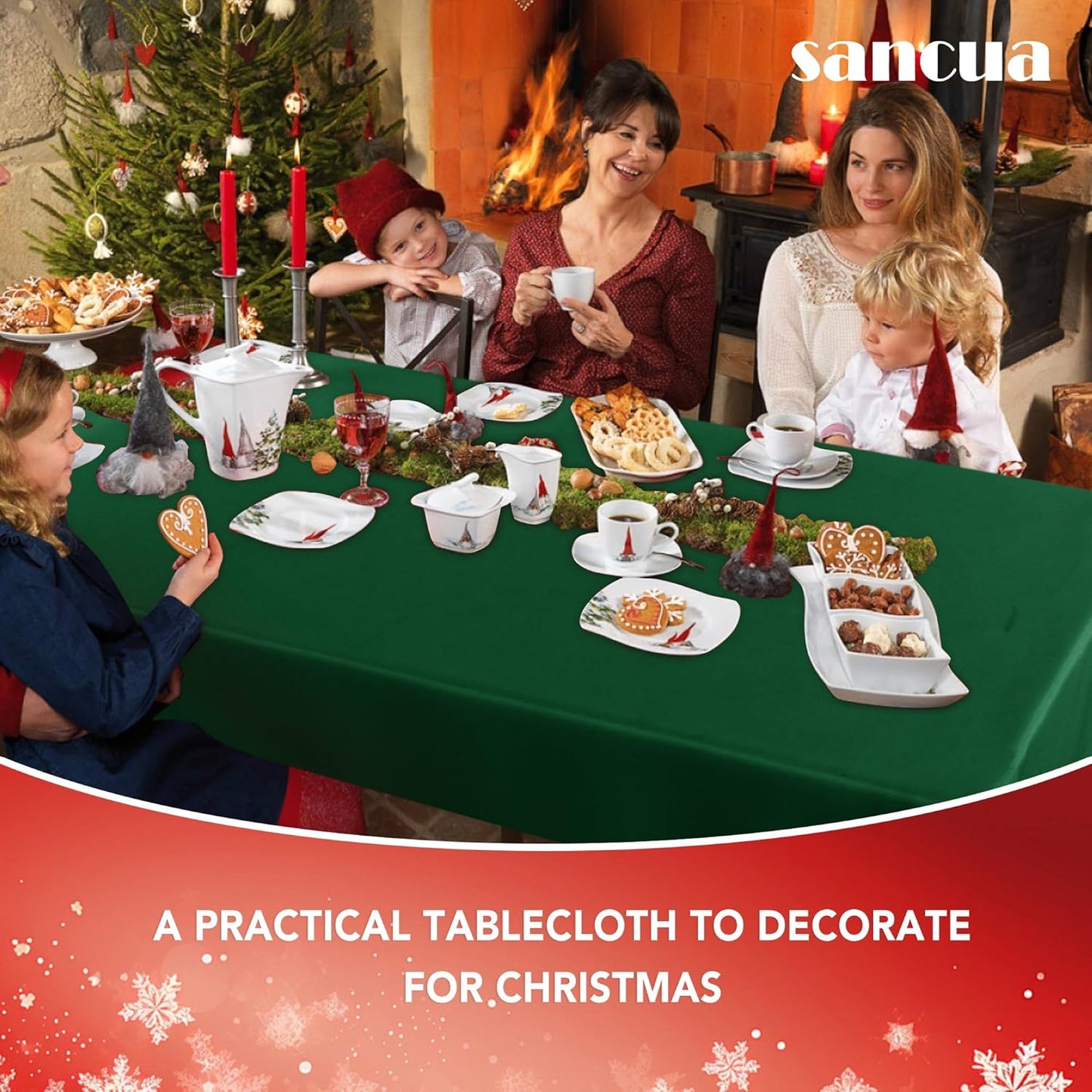 sancua Rectangle Tablecloth - 70 x 90 Inch - Stain and Wrinkle Resistant Washable Polyester Table Cloth, Decorative Fabric Table Cover for Dining Tables, Buffet Parties and Christmas, Hunter Green