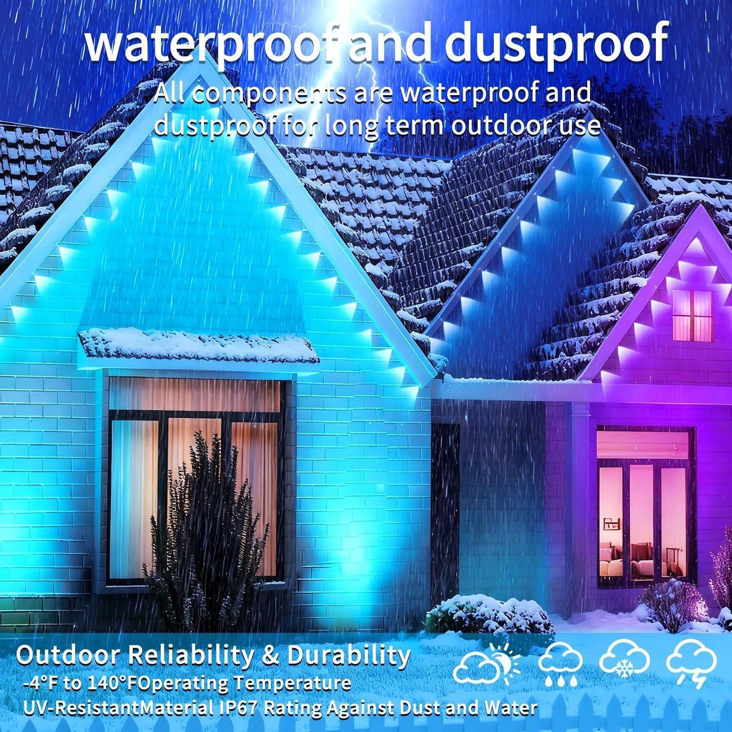 300FT Permanent Outdoor RGB Lights,IP67 Waterproof Smart LED Eaves Lights with App/Remote Control,for Christmas and All Holiday Decor,Daily and Accent Lighting,House Roof and Garden Lighting