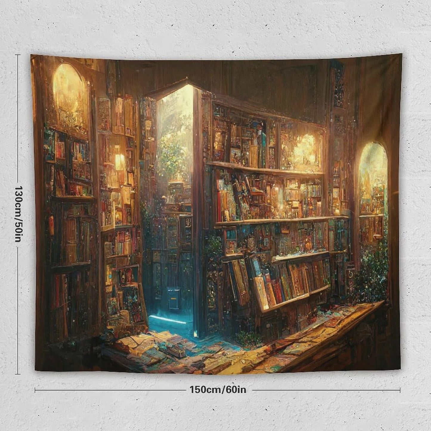 Kurtect Bookshelf Tapestry,Vintage Style Library Watercolor Art Theme Pattern Print Tapestries for Party Beach Picnic Blankets Tablecloths Living Room Wall Deocr, 50x60 in