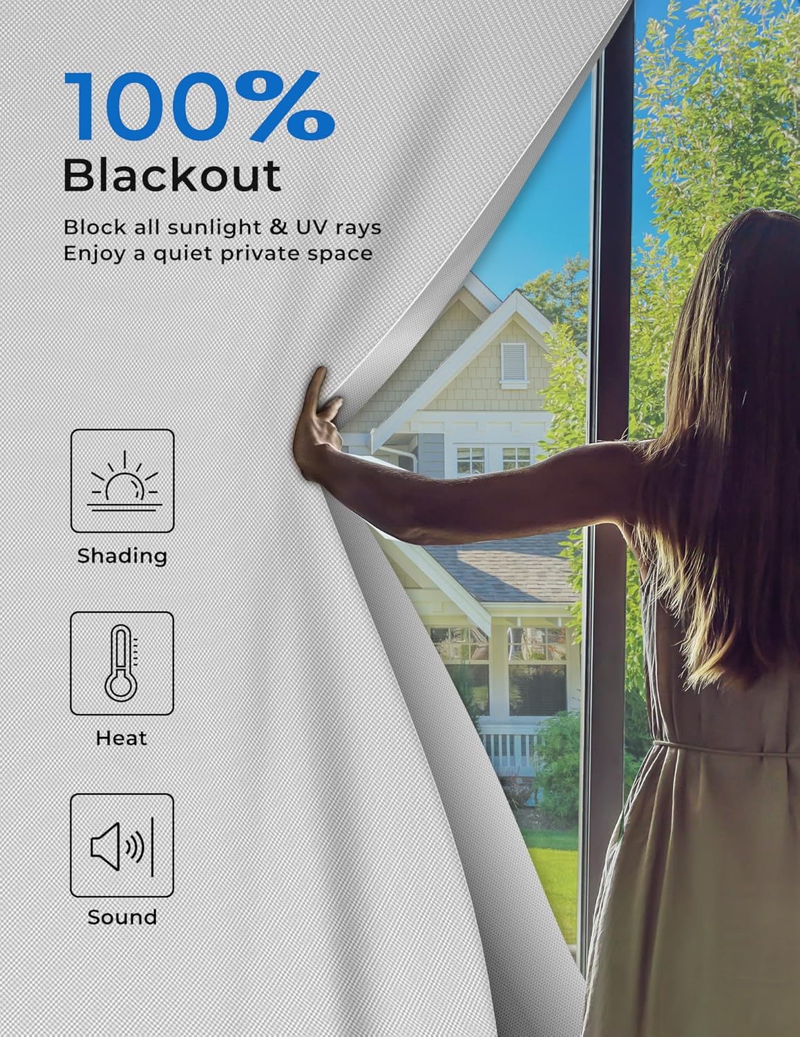 Sumobaby Blackout Curtains for Bedroom 114"x57" Portable No Drill Blinds for Windows with Heat-Resistant Magic Tapes,100% Black Out Window Cover Easy to Cut Fit for Home Cinema,Dorm Room,Nursery|White