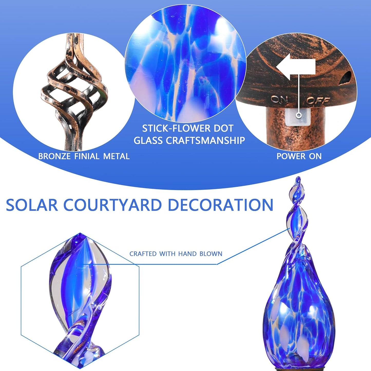 Solar Garden Lights, Solar Flame Lights Outdoor Decoration, Outdoor Garden Decor, Decorative Led Flame Glass Stakes Decorative for Pathway, Lawn, Patio, Driveway