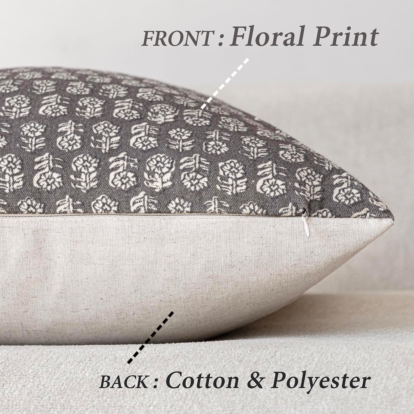Foindtower Set of 2 Decorative Vintage Floral Print Throw Pillow Covers Neutral Modern Farmhouse Cushion Covers Boho Home Decor for Sofa Couch Chair Bedroom Living Room Outdoor,24×24 Inch,Rustic Gray