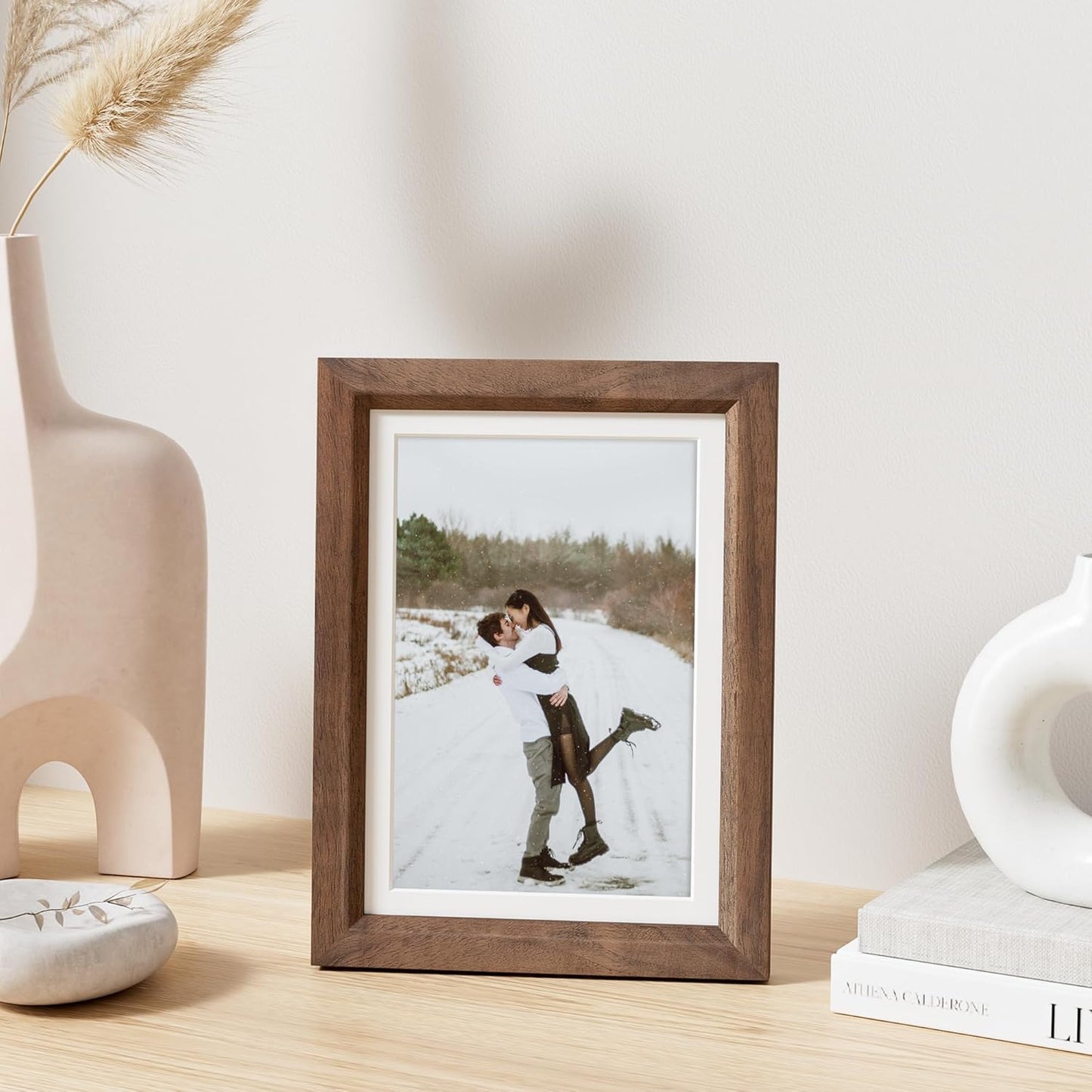 5x7 Picture Frame Natural Solid Walnut Photo Frames with 4x6 Removable Mat Wall Hanging Large Handcrafted Frame with HD Plexiglass Wall and Tabletop Display Large Poster Frame