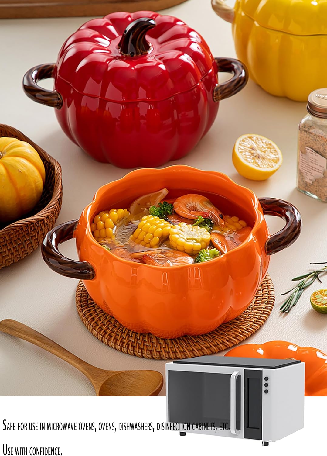 Ceramic Pumpkin Casserole Pot,Pumpkin Dutch Oven Pot with Lid,Halloween Pumpkin Soup Bowls, Creative Tableware Ceramic Pumpkin Bowl for Thanksgiving Autumn Fall Baking Halloween,Pink,0.4qt