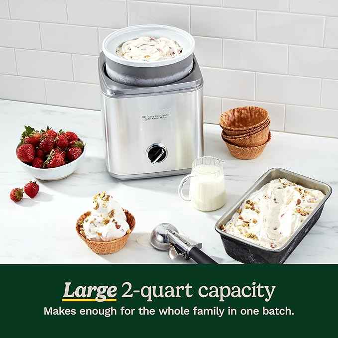 Cuisinart Ice Cream Maker Machine, 2-Quart Ice Cream, Sorbet and Frozen Yogurt Machine, Fully Automatic Double-Insulated Freezer Bowl Makes Frozen Desserts in Under 30 Minutes, ICE30BCP1, Silver