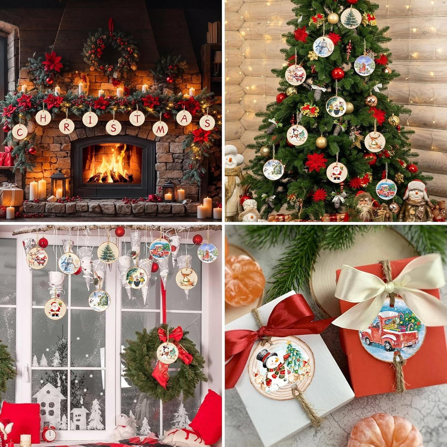 Natural Wood Slices Round Wooden Discs for Crafts 30 Pcs Unfinished Tree Bark Slices Wood Circles for Centerpieces Blank Wooden Christmas Ornaments with Hole for DIY Christmas Arts Painting Wedding