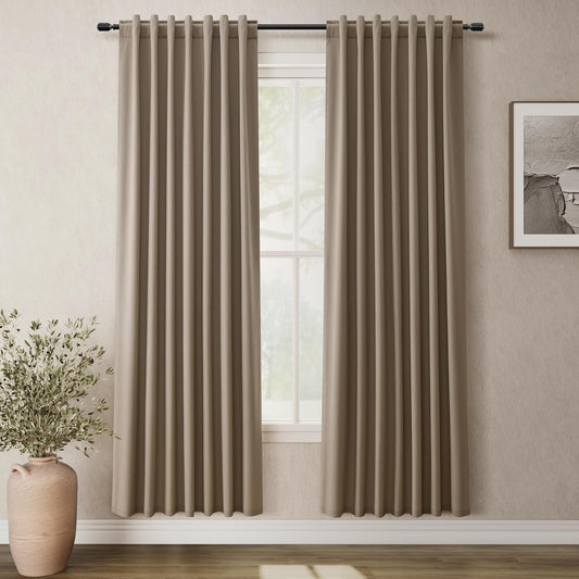 BOODII Blackout Curtains for Bedroom 80 Inch Length 2 Panels Set Room Darkening Linen Curtains Dark Brown Black Out Curtain Neutral Thermal Insulated Living Room Nursery Drapes Back Tab 52x80