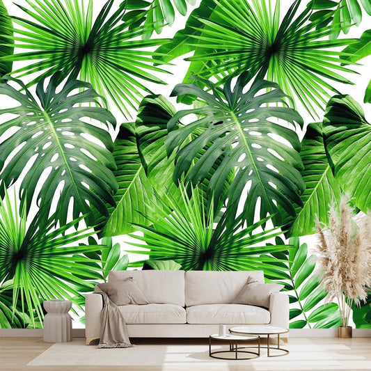 Tropical Green Botanical Leaf Wallpaper Bedroom Plant Mural Room Decor Living Room tv Background Large Wall Mural - 160"x108" (Not Peel and Stick)