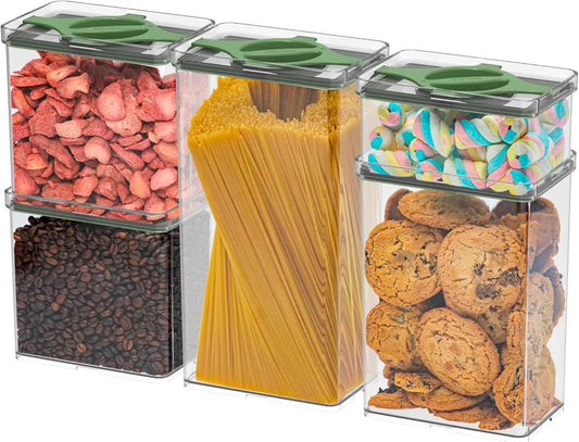 5-Piece SAN Airtight Pantry Storage Container Set, Leakproof Twist-Lock Lids, BPA-Free Stackable Canisters for Sugar, Flour, Pasta, Cereal & Snacks (0.8qt, 1.9qt ×2, 3qt, 4qt)