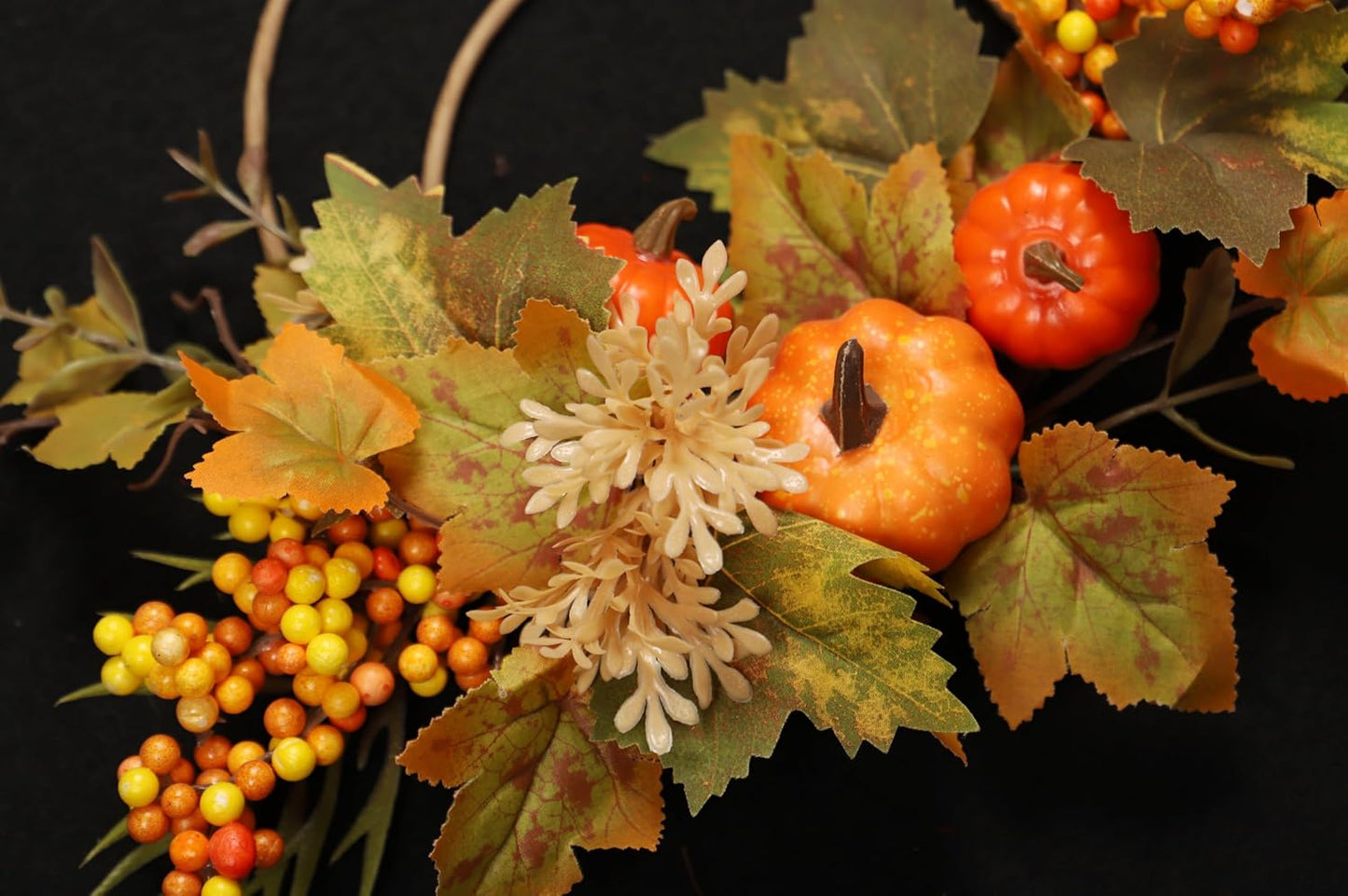Fall Wreaths for Front Door, Autumn Wreath with Pumpkins, Berries and Leaves for Indoor Outdoor Porch Thanksgiving Farmhouse Harvest Halloween Home Décor (Orange Pumpkin)