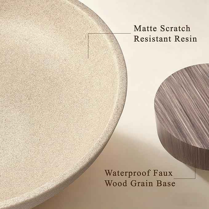 YMXYJM Modern Pedestal Fruit Bowl, Large Matte Resin Decorative Bowl with Faux Wood Base for Kitchen Counter, Living Room, Entryway Home Decor, Brown