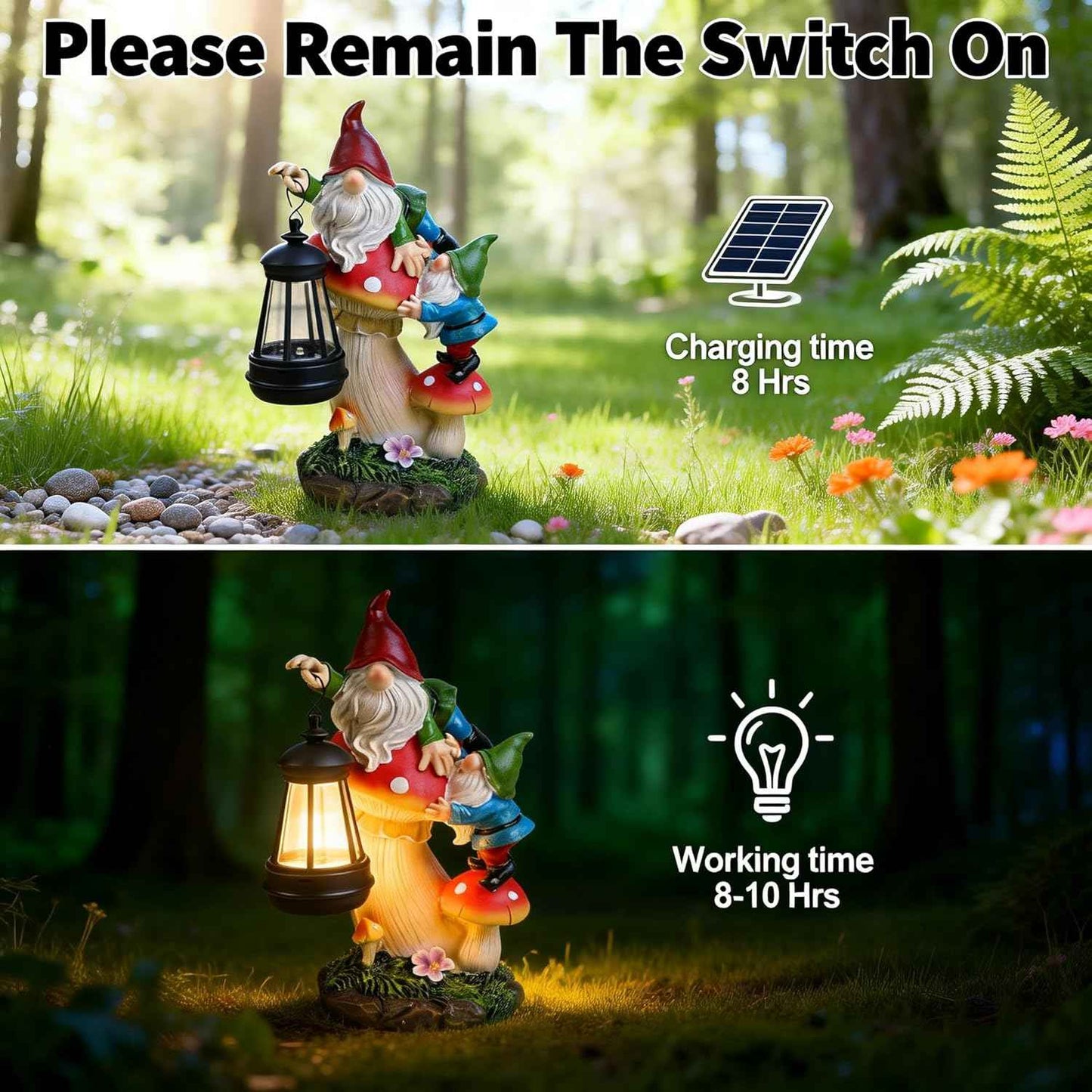 Solar Gnome Garden Statue with Mushroom Lights for Outdoor, Waterproof Garden Gnomes Decor for Yard Lawn Balcony, Cute Gnome Figurine Lights for Patio Decor, Ideal Gift for Garden Lovers & Homeowners