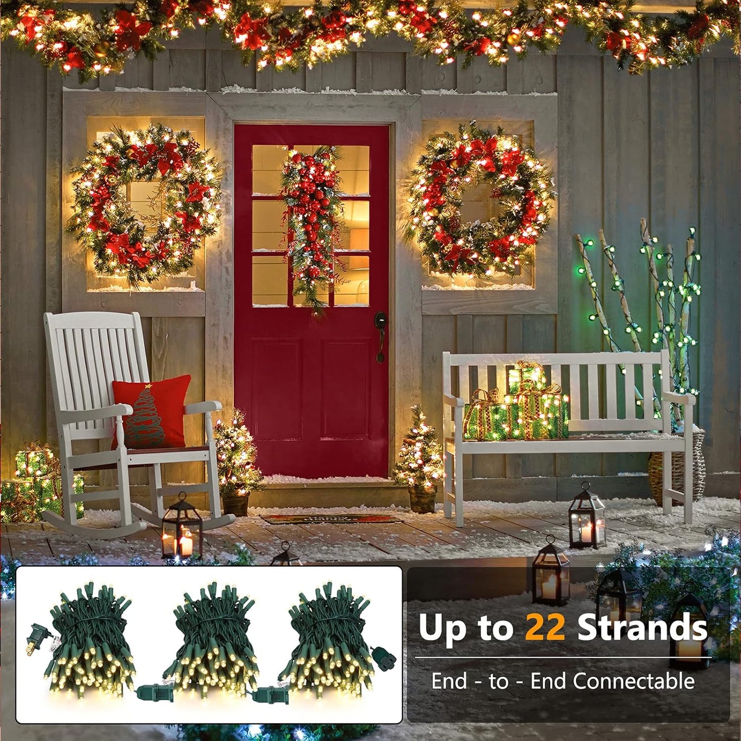 Brizled 33ft 100 LED Christmas Tree Lights - Steady On Only, 5mm Wide Angle, Connectable 120V UL Certified Warm White Lights for Xmas Tree, Party, Indoor/Outdoor