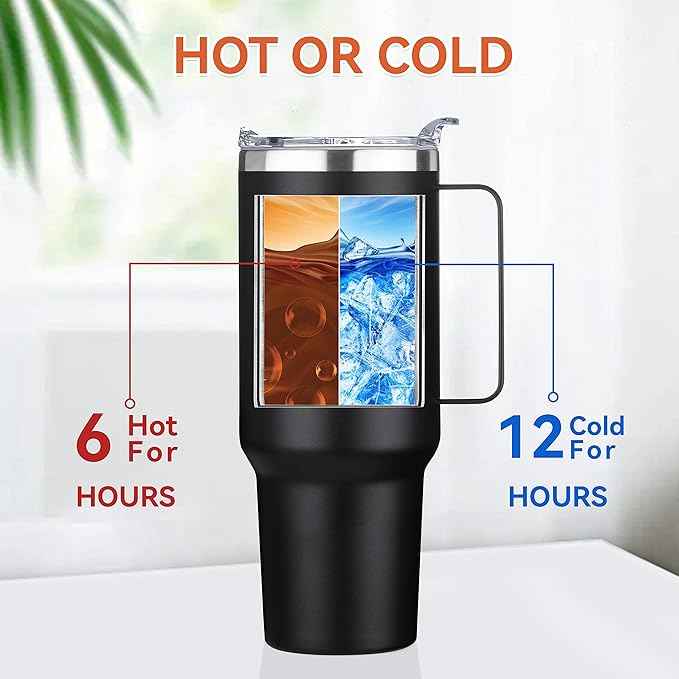 HASLE OUTFITTERS 40 oz Stainless Steel Tumbler with Handle, Vacuum Insulated Tumblers Bulk, Reusable Double Wall Travel Coffee Mug, Durable Powder Coated Water Bottles(Black, 4)