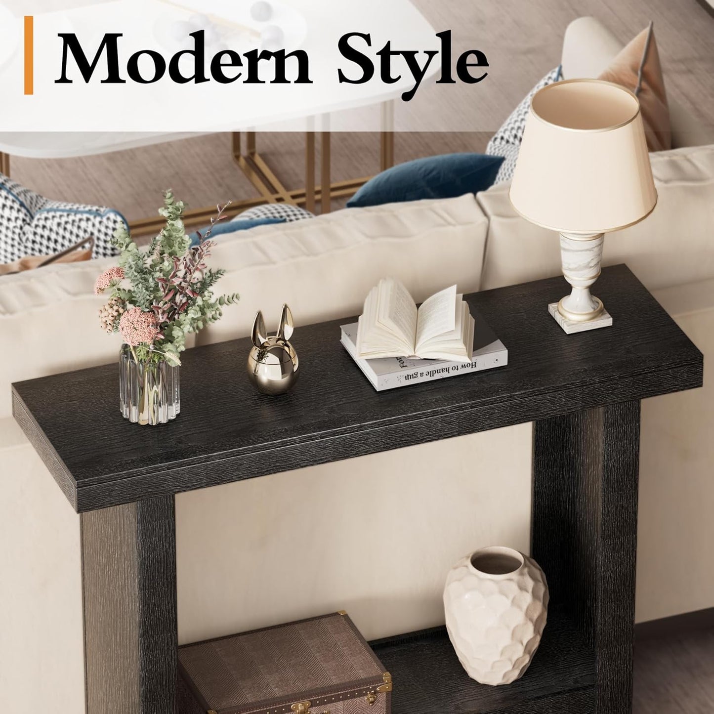 LIFECHOVY Modern Console Tables with Storage, Narrow Entryway Table for Hallway, Behind The Couch Sofa, Entrance Table with Shelves for Living Room, Foyer, Black