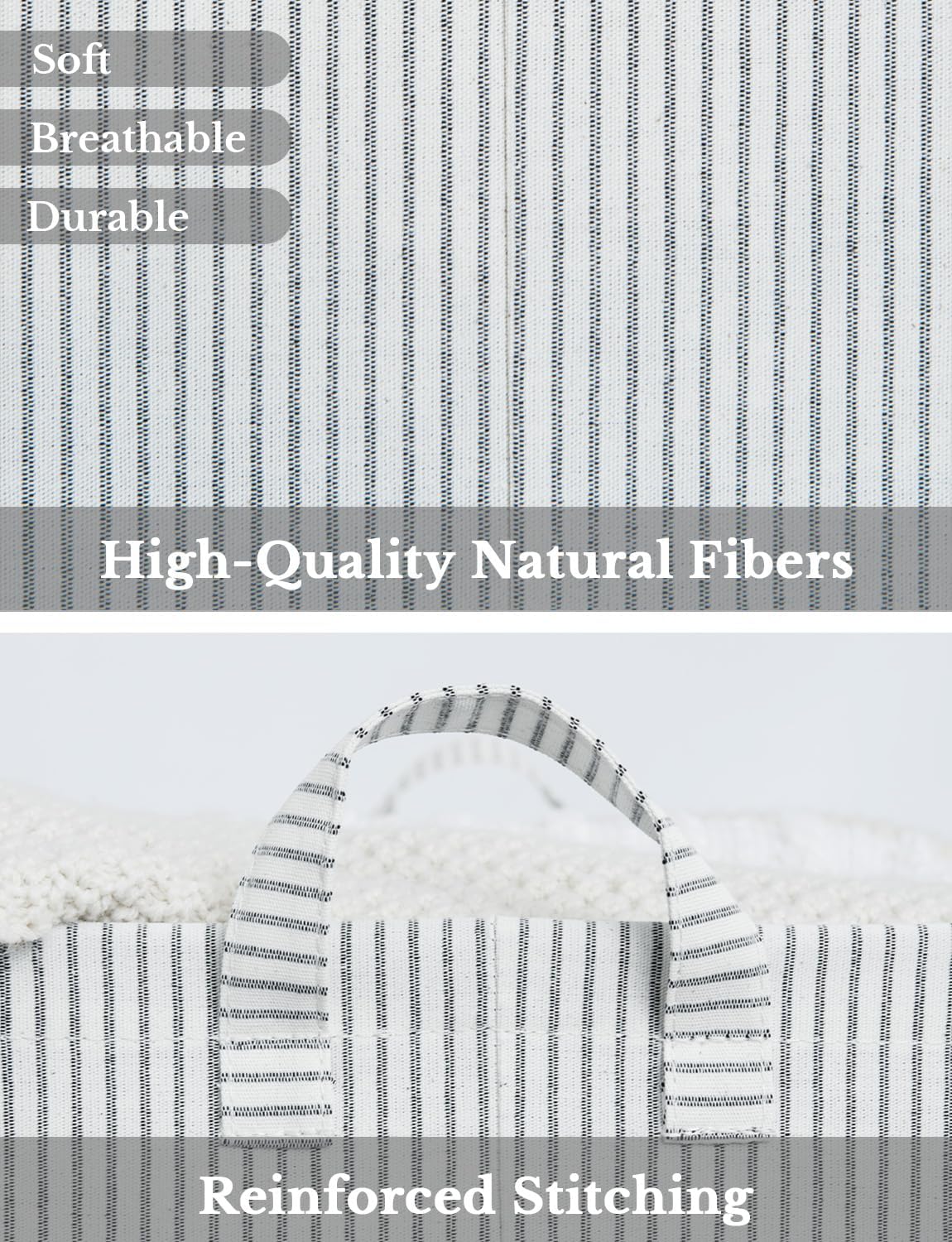 StorageWorks Storage Bins, Fabric Storage Bins for Shelves, Extra Large Storage Baskets with Metal Frame, Closet Baskets and Bins with Handles, Jumbo, Gray and White Stripes, 2-Pack