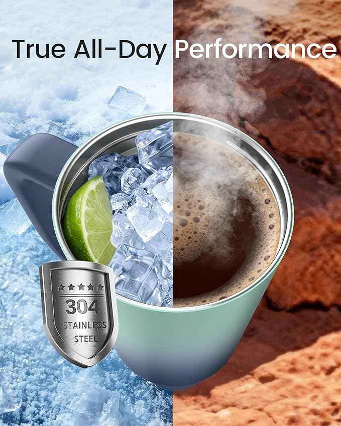 Renoj Insulated Mug 100% Spill Resistant Insulated Water Bottle for Iced Coffee & Hot Drinks - Fits Car Cup Holder, Ideal Gift, 2 Straws & Silicone Boot - FlexSlide Blue Gradient 40 oz