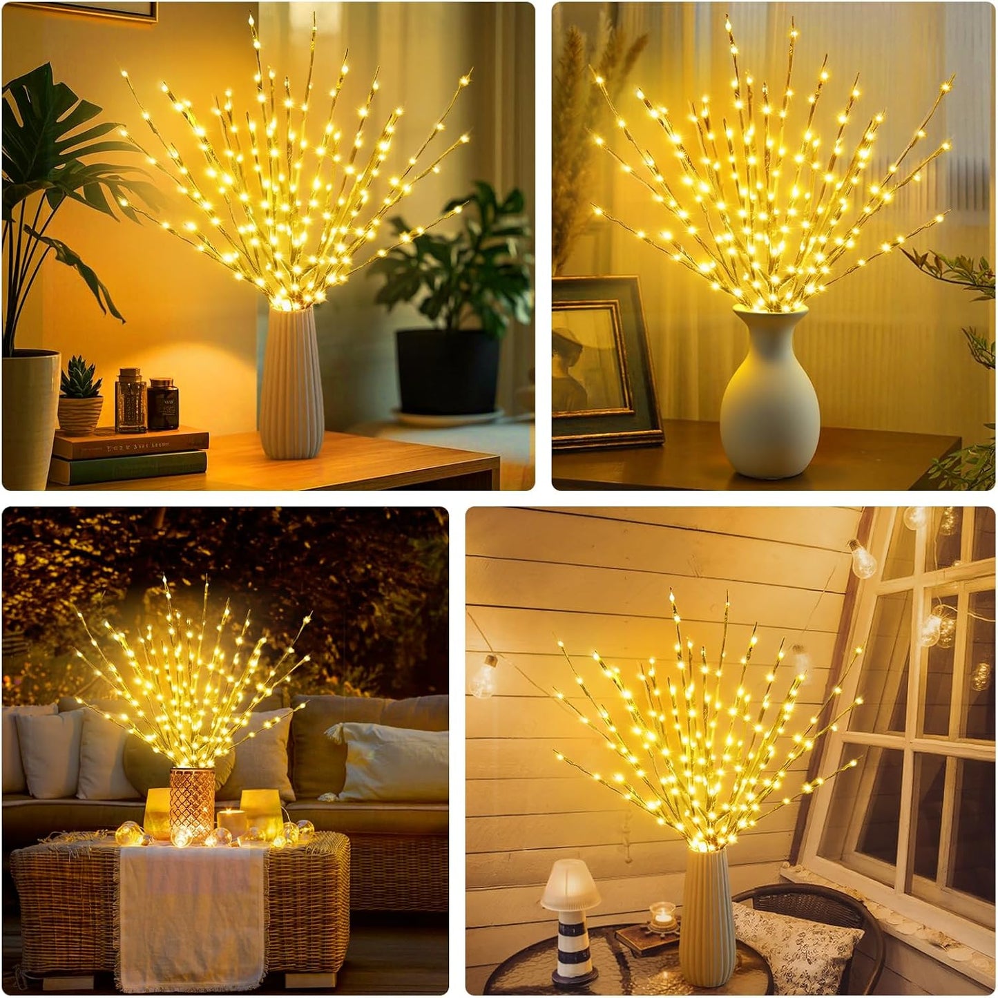 DK177 4 Pack Led Branch Light Battery Operated Lighted Branch Vase Filler Willow Tree Artificial Little Twig Power Golden 30 Inch 20 LED for Home Romantic Decoration (Gold-Warm White)