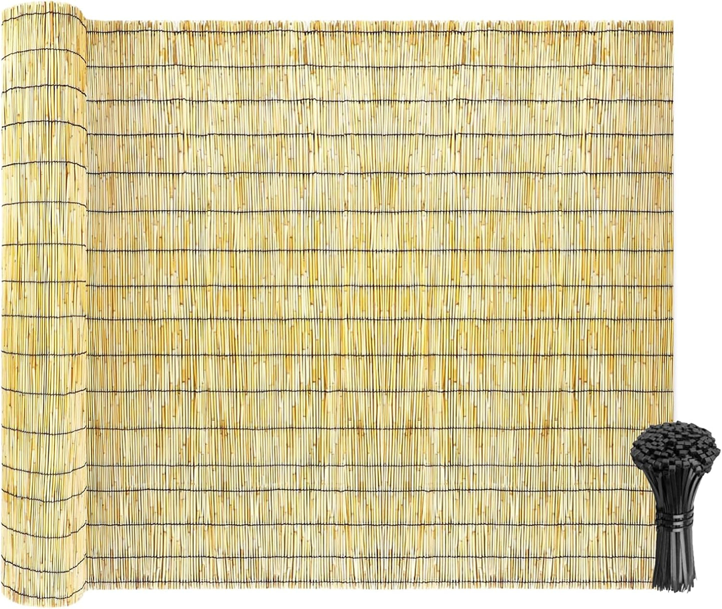 Natural Reed Fencing Rolls: Privacy Bamboo Fence 3/4/5/6ft High Roll Reed Screen, Decorative Bamboo Fencing for Outdoor Balcony Patio Garden Backyard,with Cable Zip Ties(Nature, 2x6.6ft)