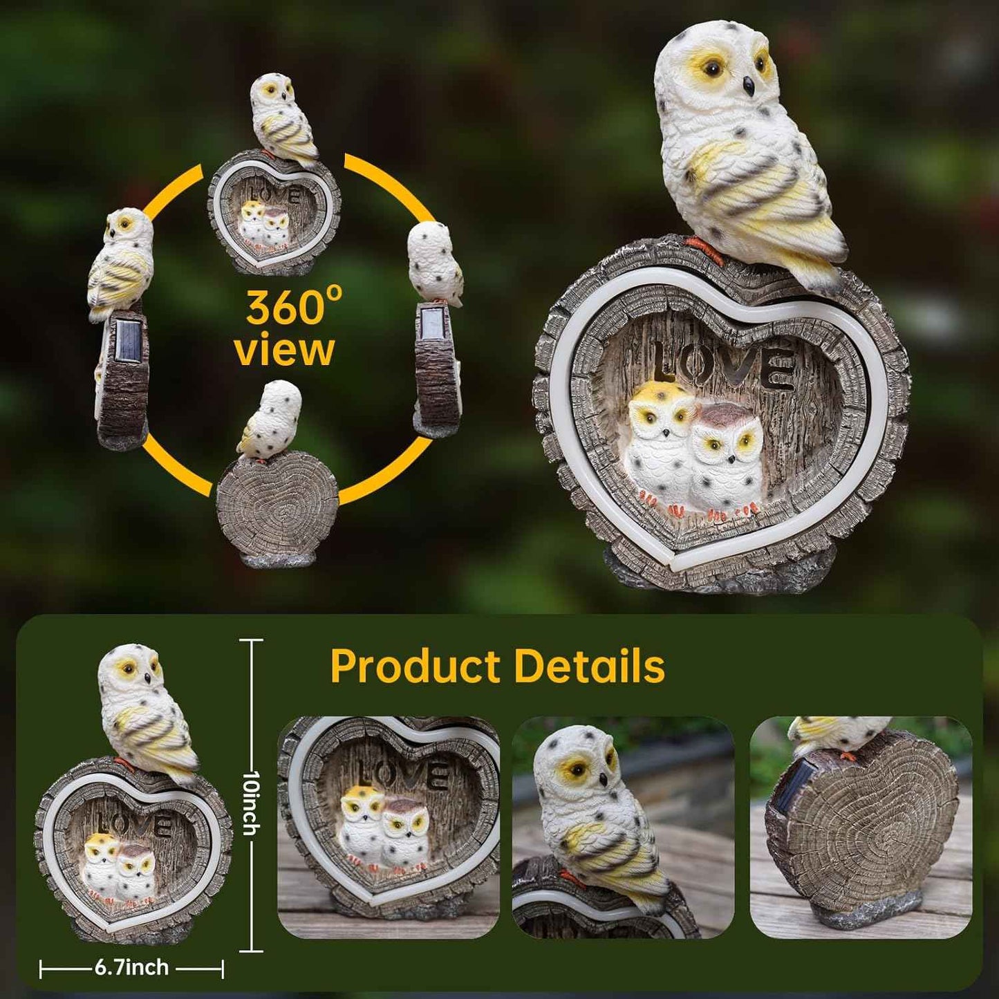 EXCMARK Solar Garden Statues Decor Love Owl Decorations for Yard Solar Figurine Lights for Outdoor