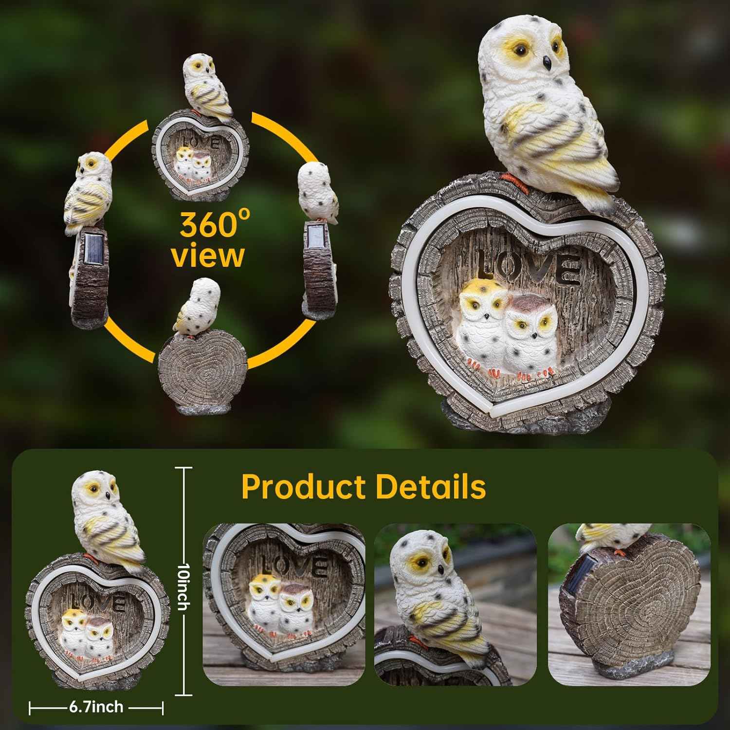 EXCMARK Solar Garden Statues Decor Love Owl Decorations for Yard Solar Figurine Lights for Outdoor