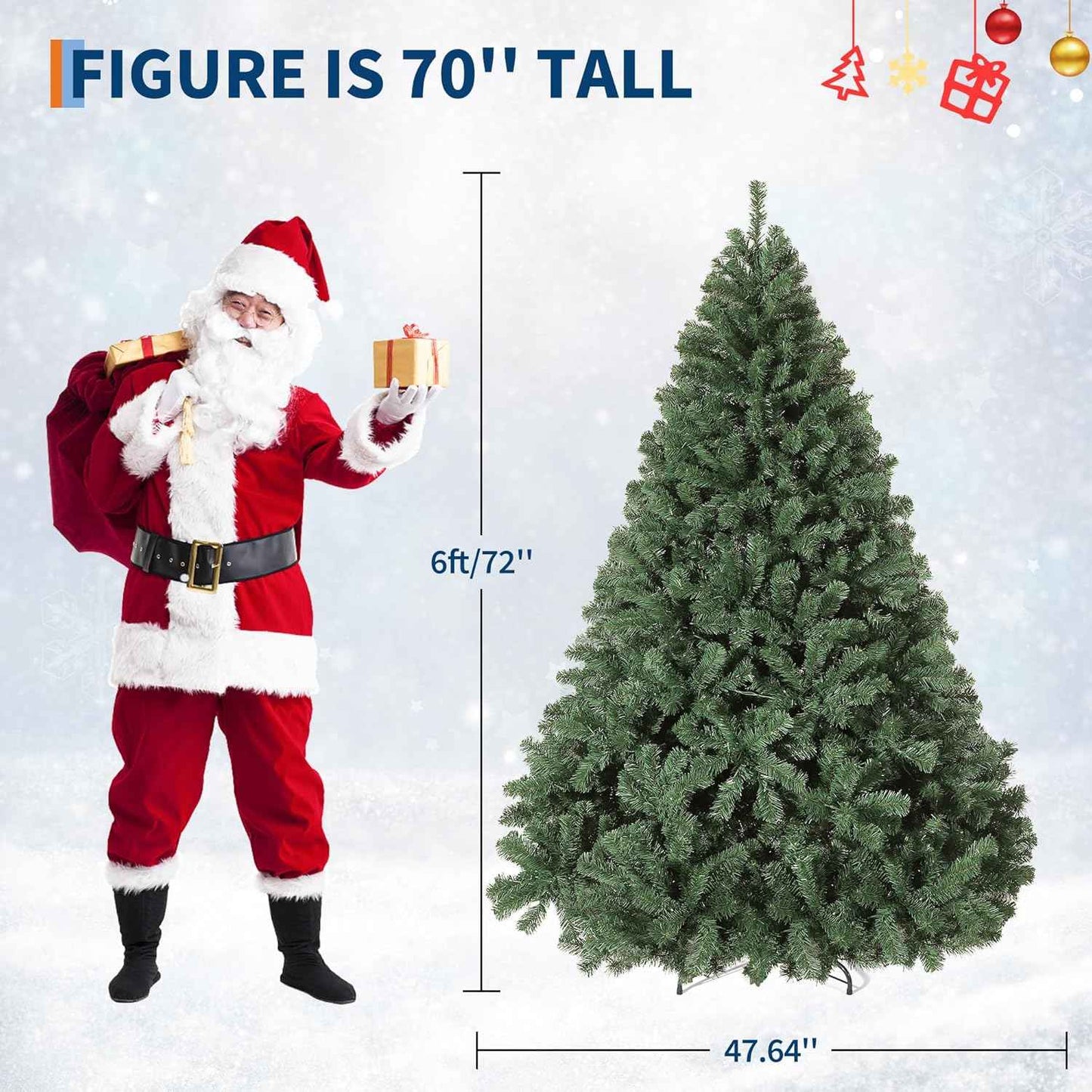 6ft Artificial Christmas Tree, Premium Spruce Hinge Material, Holiday Christmas Tree with Metal Hinges and Collapsible Base for Home Gatherings and Office Decorations