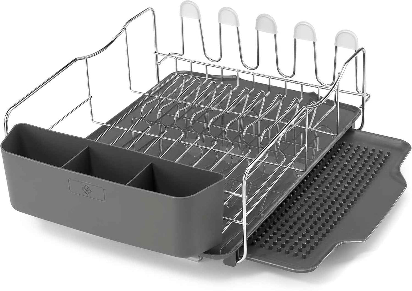 Polder KTH-615 Dish Rack, 4 PC Combo– Advantage System Includes Rack, Drain Tray, Removable Drying Tray & Cutlery Holder – Stainless Steel & Plastic