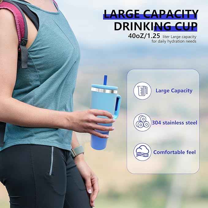 40-OZ Insulated Water Bottle,Insulated Stainless Steel Tumbler,Reusable Cold Drink Thermos,BPA-Free, Double-Wall Stainless Steel Water Bottle (Royal Blue, 40, Fluid Ounces)