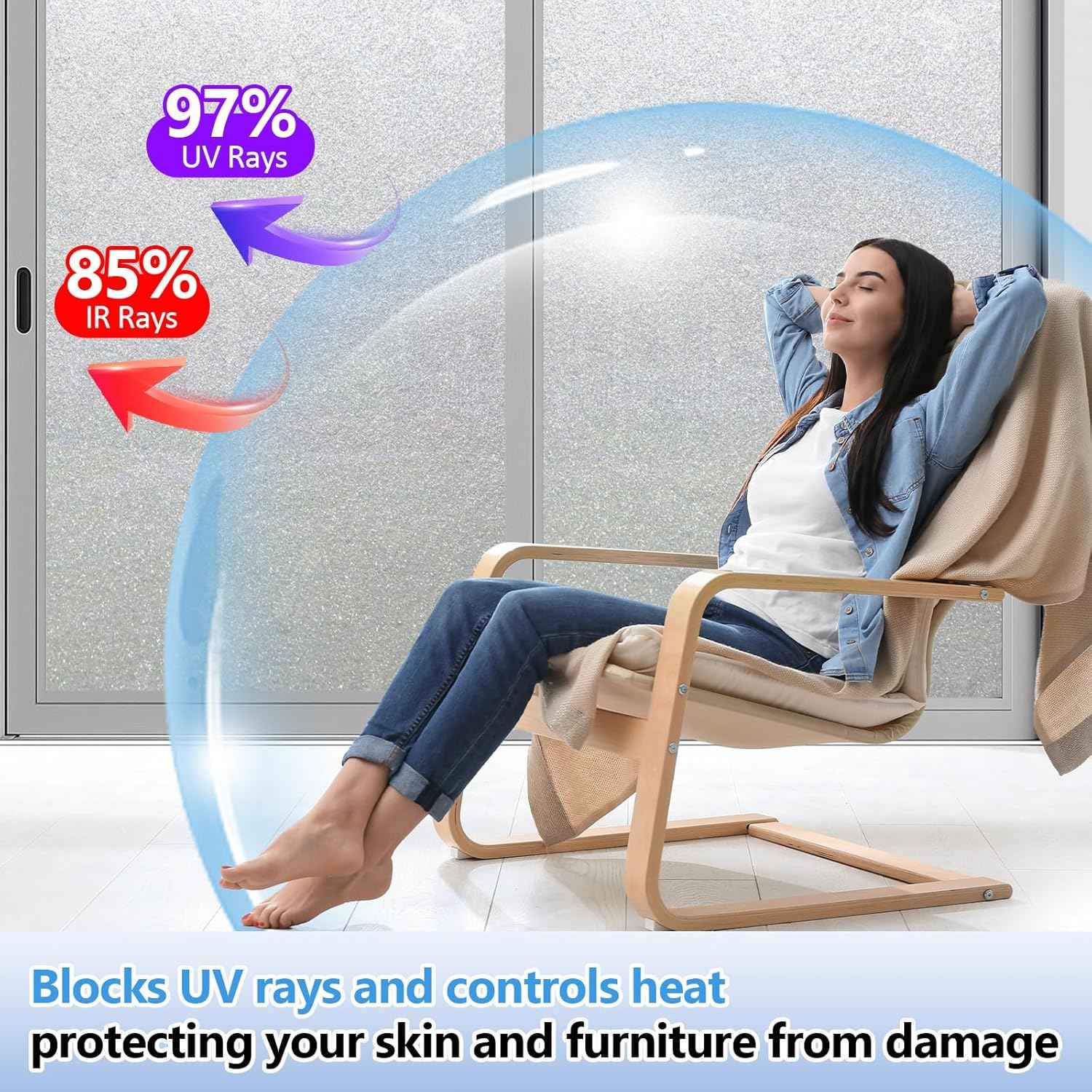 Frosted Glass Window Film with 4 Tools,Privacy Window Film with Ice-Crystal Effect and Reusable Design. Easy Installation Static Cling.Ideal for Home and Offices- Pure 35.43"x196.9"