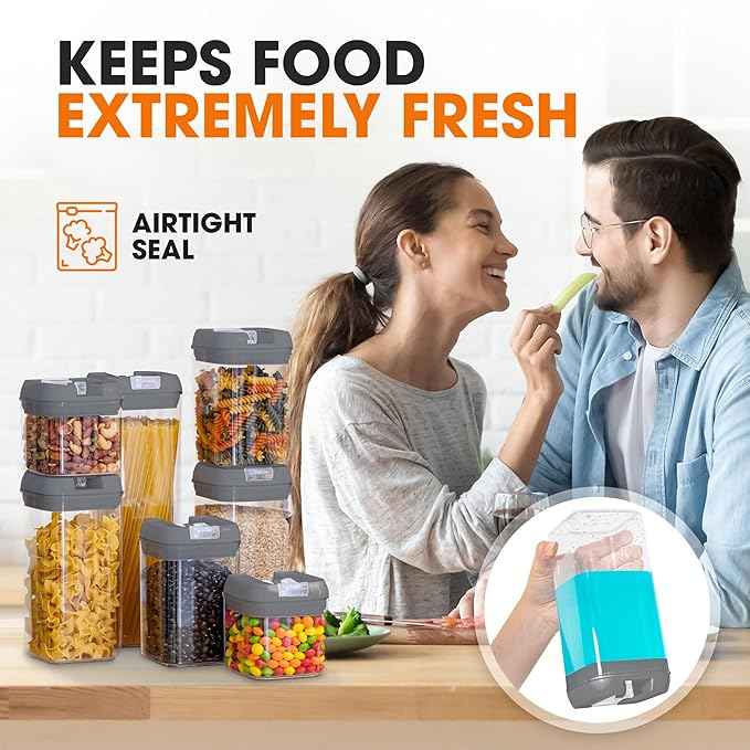 Cheer Collection Airtight Food Storage Containers, Kitchen Storage Containers for Pantry, Set of 7 Food Containers with Lids Airtight, Pantry Storage Containers & Organizers with Lids, Gray