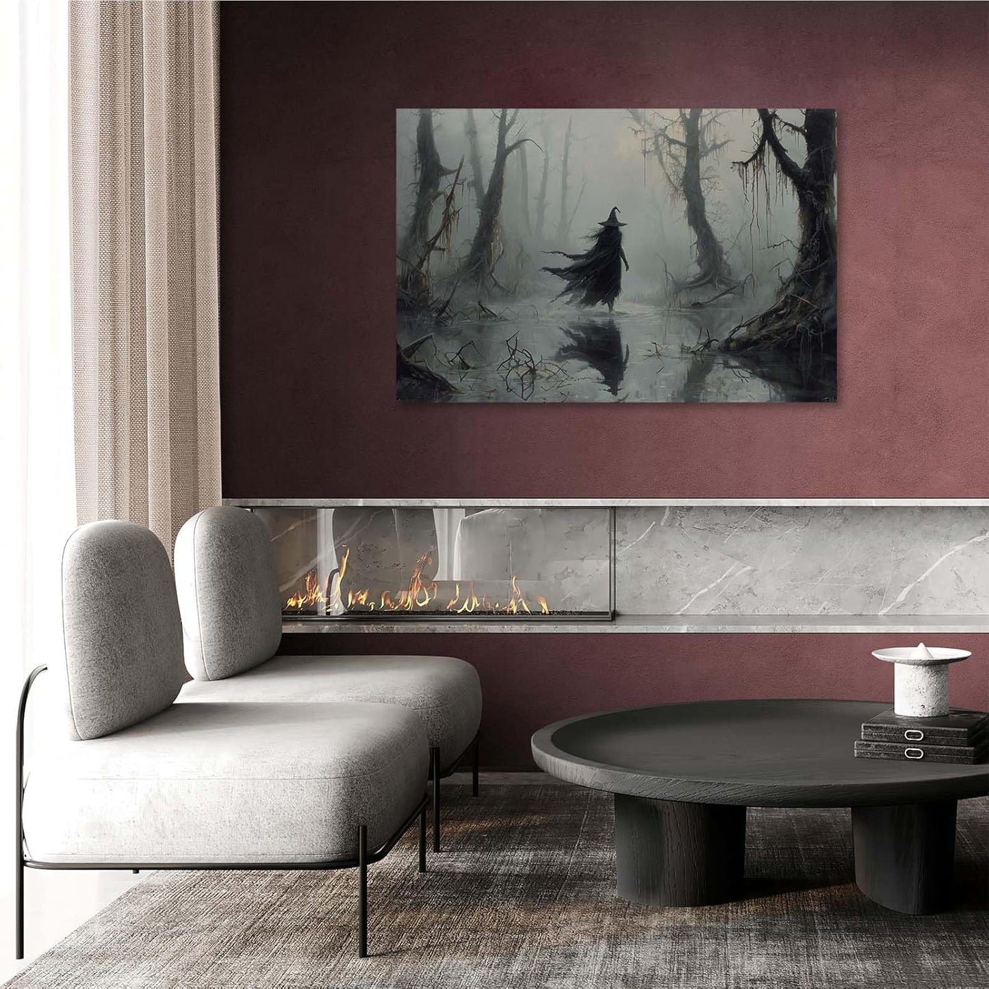 JFHCQJPK Vintage rustic swamp witch poster dark moody wall art gothic horror season halloween print for home decor retro dark moody painting8x12in Frameless