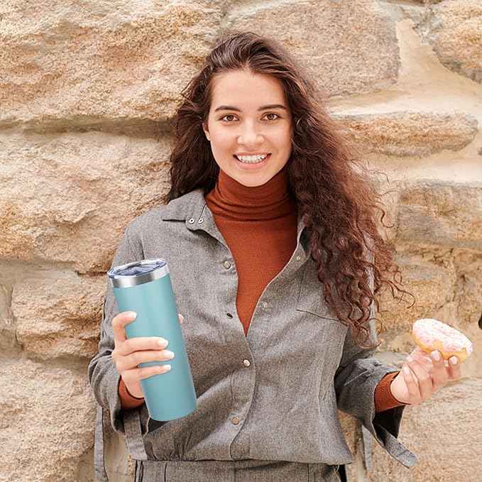 20 oz Skinny Tumbler with Lid and Straw,Stainless Steel Vacuum Insulated Tumbler Cup Double Wall Leak-proof Coffee Mug,Travel Thermal Water Tumbler for Home,Office,Outdoor (Glacier blue,1)