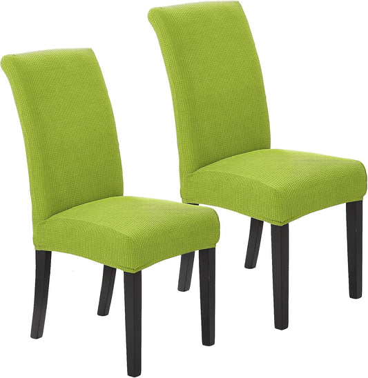 Howhic Chair Covers for Dining Room Set of 2, Stretchy Dining Chair Covers, Textured Jacquard Kitchen Chair Slipcovers, Classy Decor for Home and Banquet (Apple Green, 2 Pack)