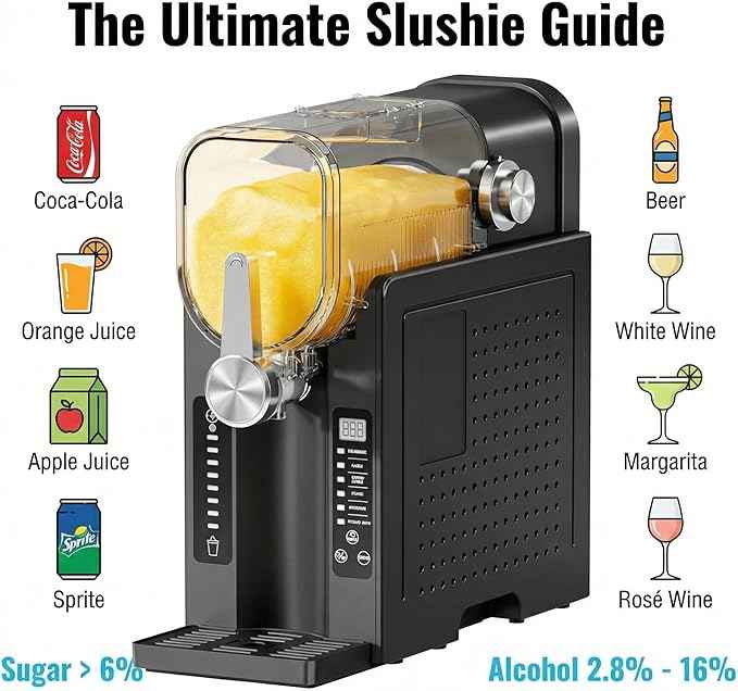 Garvee Slushie Machine for Home No Ice Needed, Frozen Drink Maker with LED Display & 6 Pre-Set Programs, Self-Cleaning Function 88 oz Large Capacity for Frozen Margaritas,Frappés,Ice Cream,