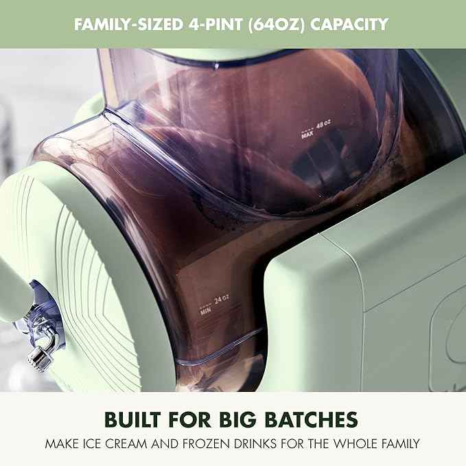 GreenPan Frost Ice Cream Maker & Slushie Machine, Soft Serve, Sorbet, Margaritas, Milkshakes, Frozen Yogurt, No Pre-Freezing, Ready in 15 Mins, 6 Modes, 7 Textures, Self-Cleaning, Family Size, Green