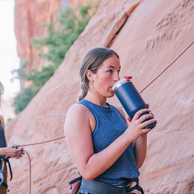 RTIC 40 oz Road Trip Tumbler Double-Walled Cermaic Lined Insulated Stainless Steel Portable Travel Coffee Mug Cup with Lid, Handle and Straw, Patriot