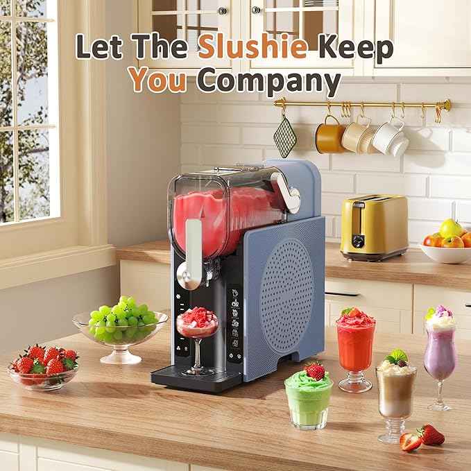 Slushie Machine, Slushy for Home No Ice Need, Soft Serve Ice Cream Maker & Margarita Machine, Auto-Cleaning, 6 Presets for Milkshakes, Frappés, Frozen Drink and More, Blue.