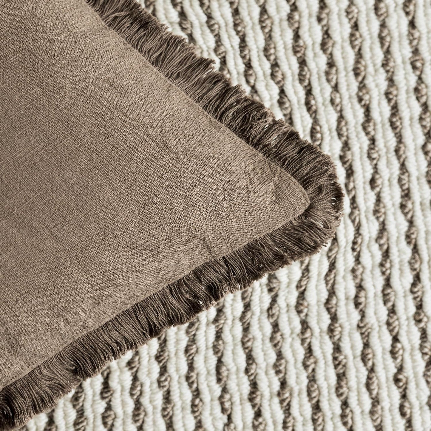 Foindtower Set of 2 Decorative Linen Fringe Throw Pillow Covers Boho Farmhouse Cushion Cover with Tassels Accent Pillowcase for Couch Bed Sofa Living Room Home Bedroom Decor, 12×24 Inch, Light Brown