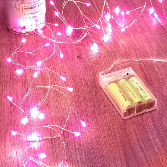 Fairy Lights Battery Operated, Twinkle String Lights Waterproof Silver Wire 5 Ft 60 LED Firecracker Valentine's Lights for DIY Wreath Wedding Bedroom Mason Jar Holiday Christmas Valentine's Day, Pink