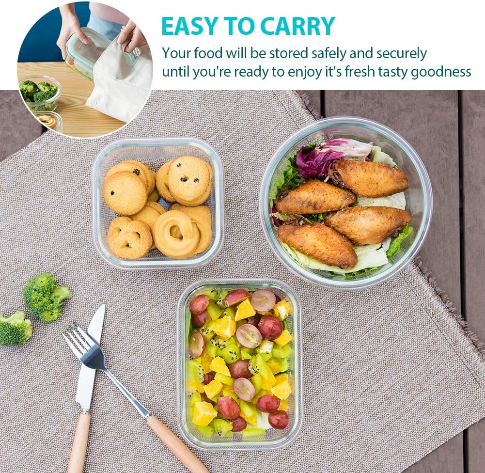 Bayco Glass Food Storage Containers with Lids, [24 Piece] Meal Prep, Airtight Bento Boxes, Leak Proof (12 lids & 12 Containers) - Blue