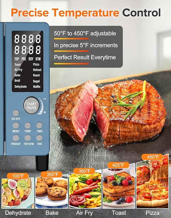 Nuwave Bravo Pro Smart Air Fryer Toaster Oven Combo, Airfryer Convection Oven Countertop, 10-in-1 Functions with Quicker & Even Crisp Technology, 1800W, 50-450°F, PFAS-Free, 21QT, Cozy Blue