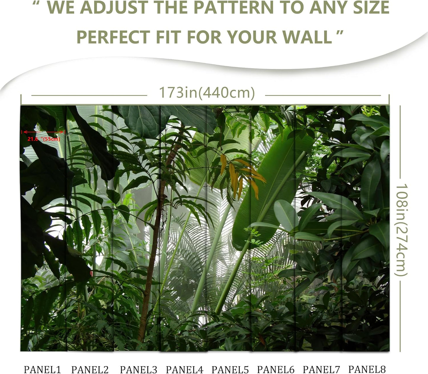 Tropical Jungle Green Leaf Mural Wallpaper for Bedroom Living Room (Not Peel n' Stick)