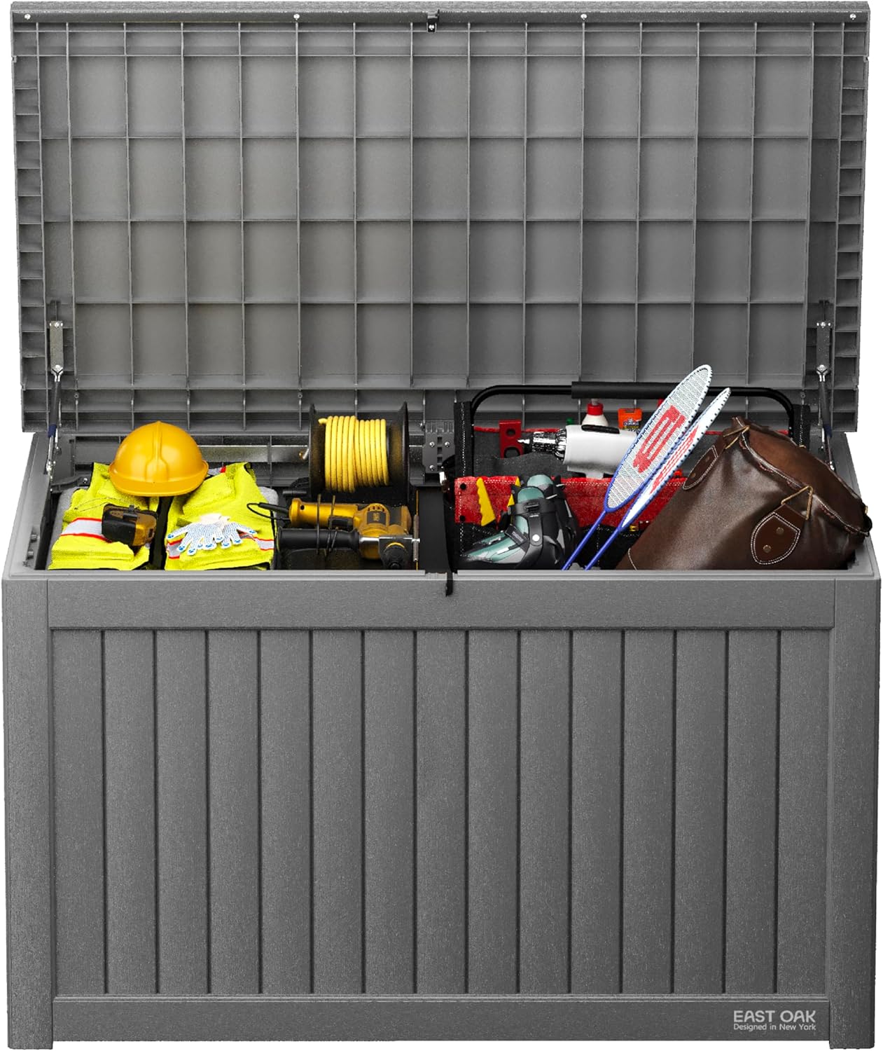 EAST OAK Outdoor Storage Box, 230 Gallon Deck Box,Grey - Lockable, Waterproof, UV-Resistant Large Storage Container for Patio Cushions & Garden Tools.